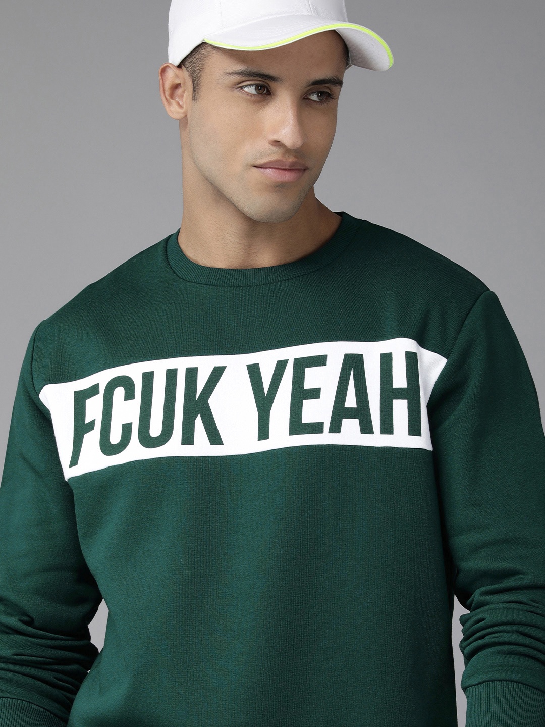 

French Connection Men Green Printed Sweatshirt
