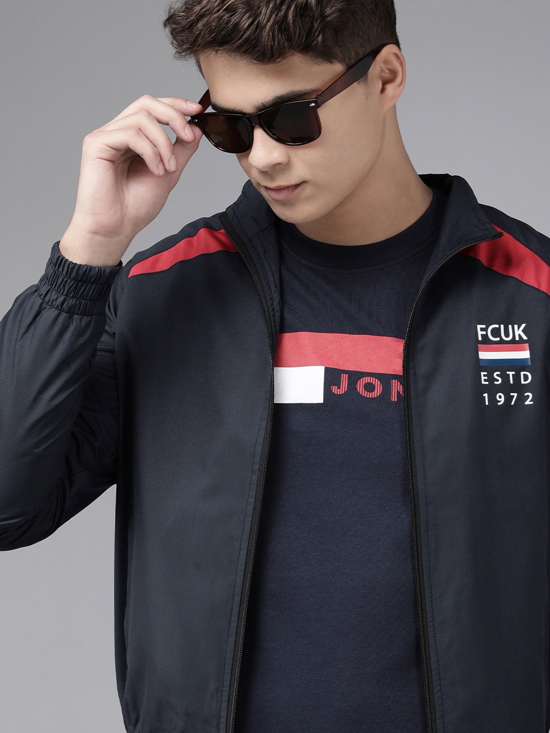 

French Connection Men Blue Solid Lightweight Bomber Jacket
