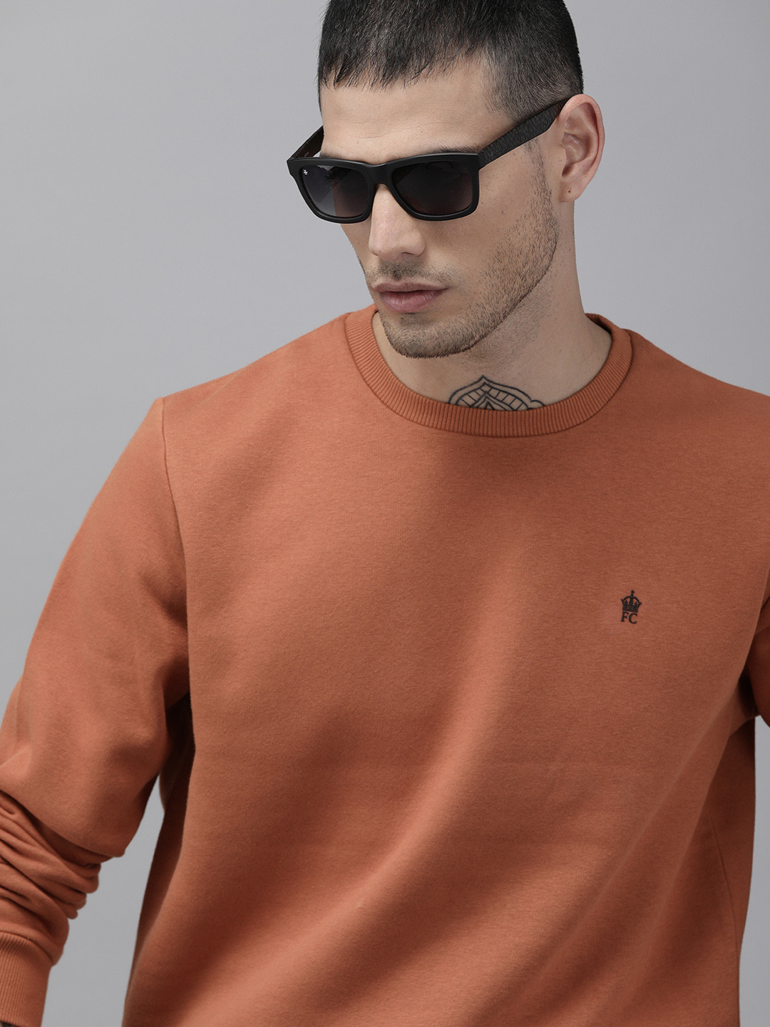 

French Connection Men Rust Solid Sweatshirt