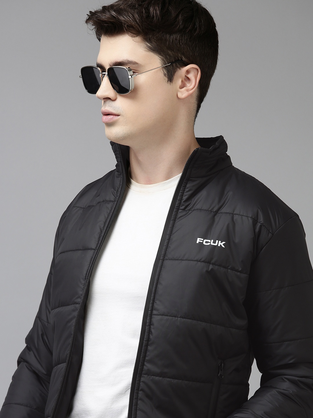 

French Connection Men Black Solid Padded Jacket