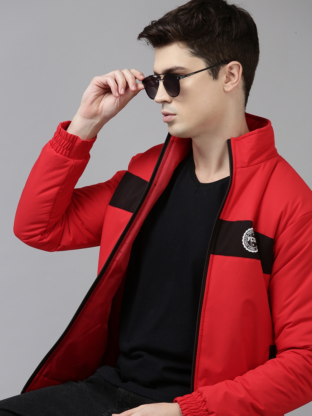 

French Connection Men Red & Black Colourblocked Puffer Jacket