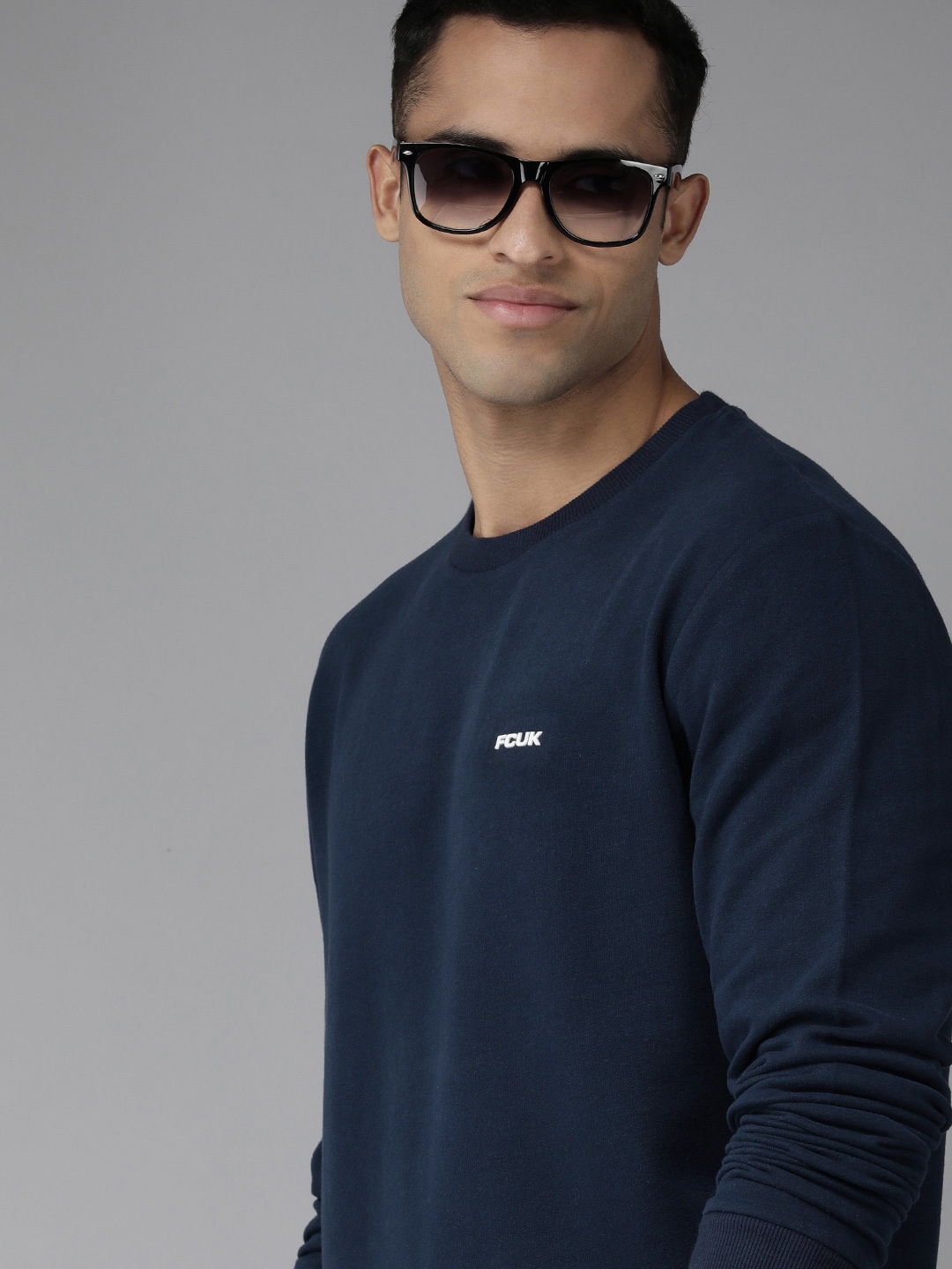 

French Connection Men Navy Blue Sweatshirt