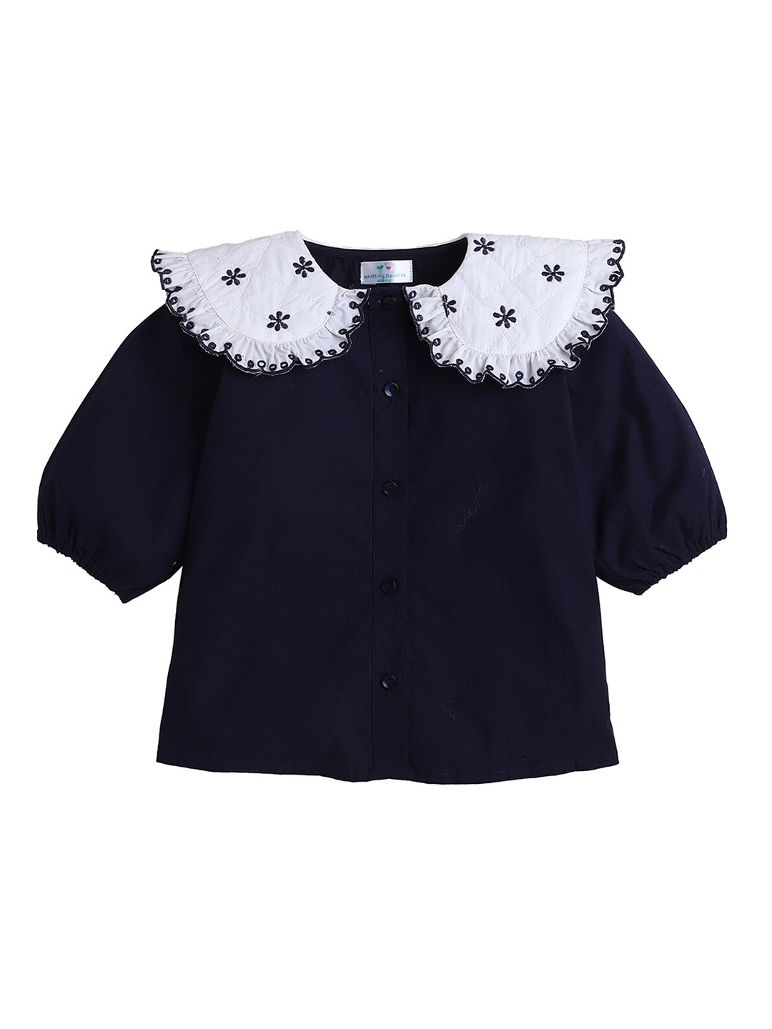 

Knitting Doodles Blue Shirt Style Top