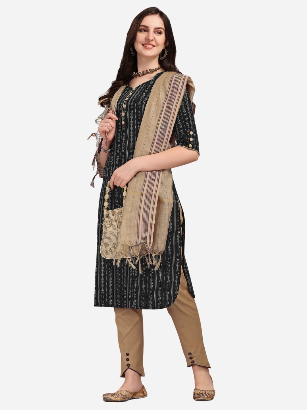 

KALINI Women Black Thread Work Kurta with Trousers & With Dupatta