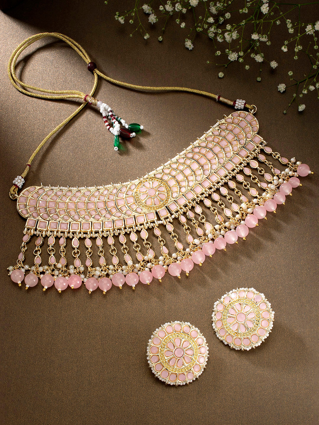 

Peora Gold-Plated & Pink Crystal Studded Jewellery set