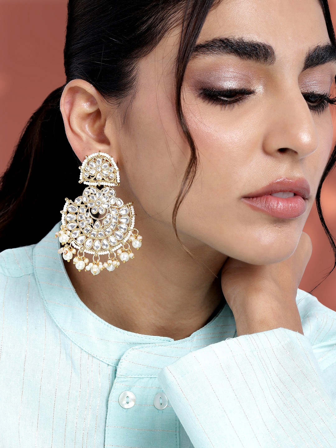 

Peora White Gold Plated Meenakari Handcrafted Chandbalis