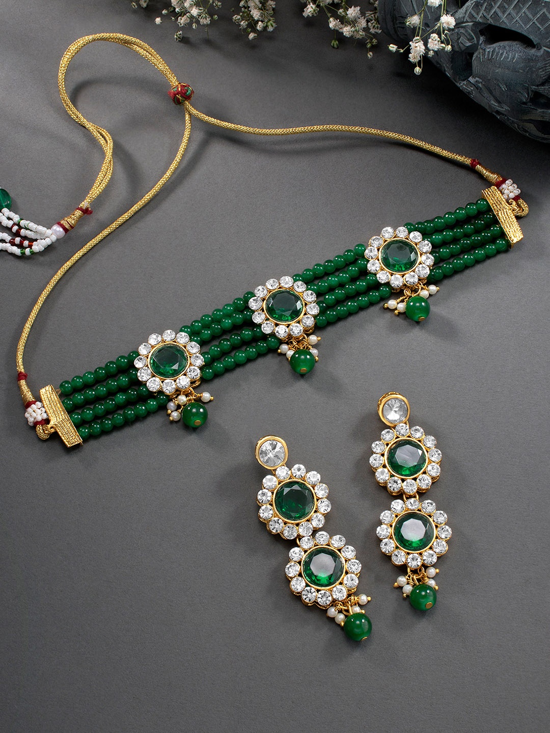 

Peora Gold-Plated & Green Stone Studded Jewellery Set