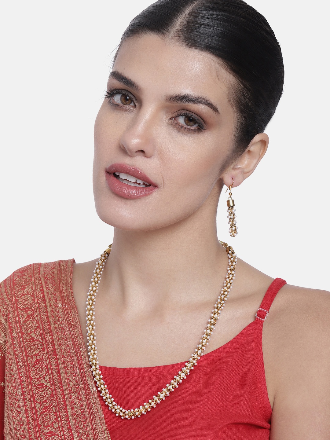 

Peora Gold-Plated White Necklace Earring Jewellery Set