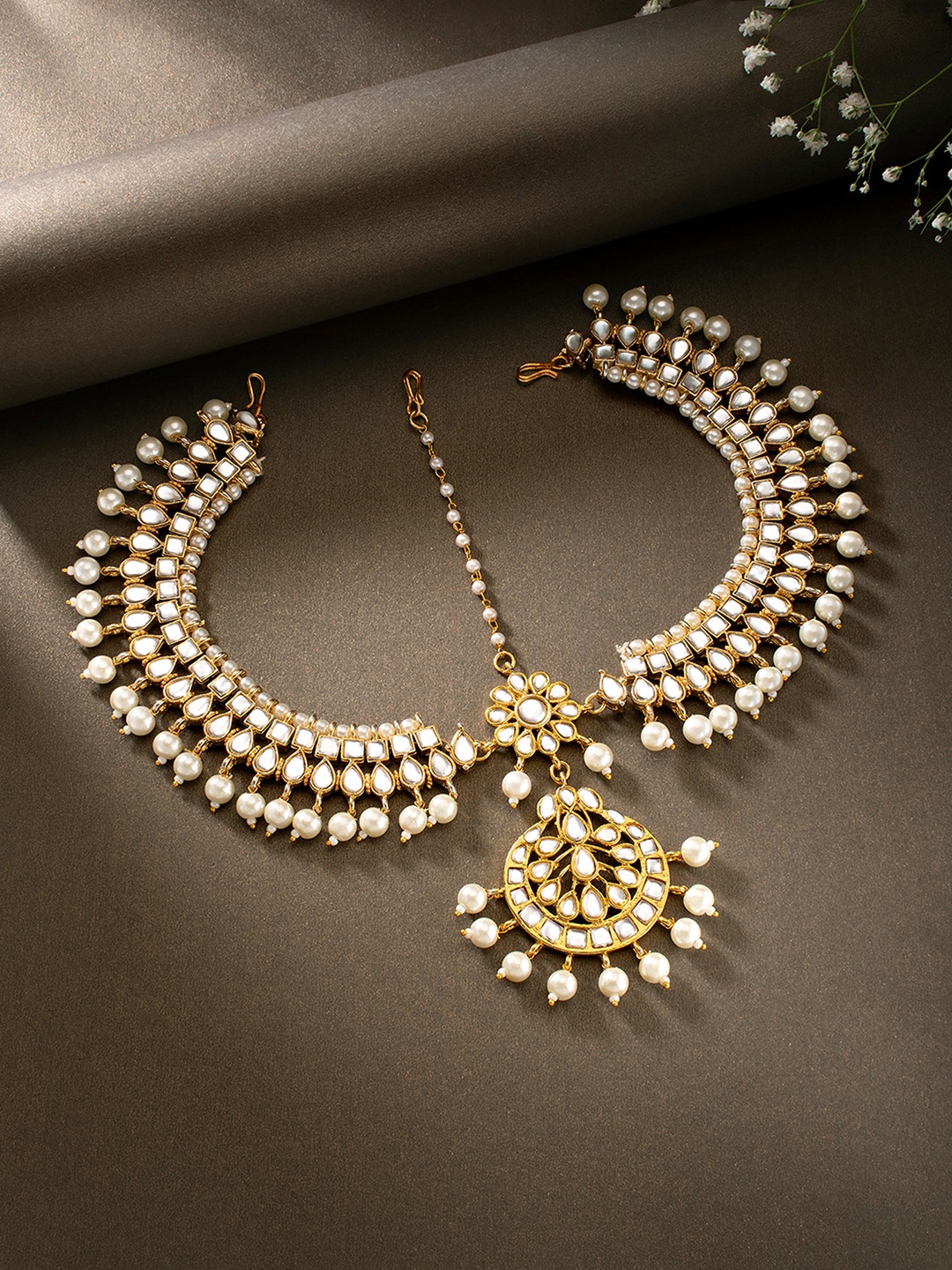 

Peora Gold-Plated White Crystal Kundan Matha Patti