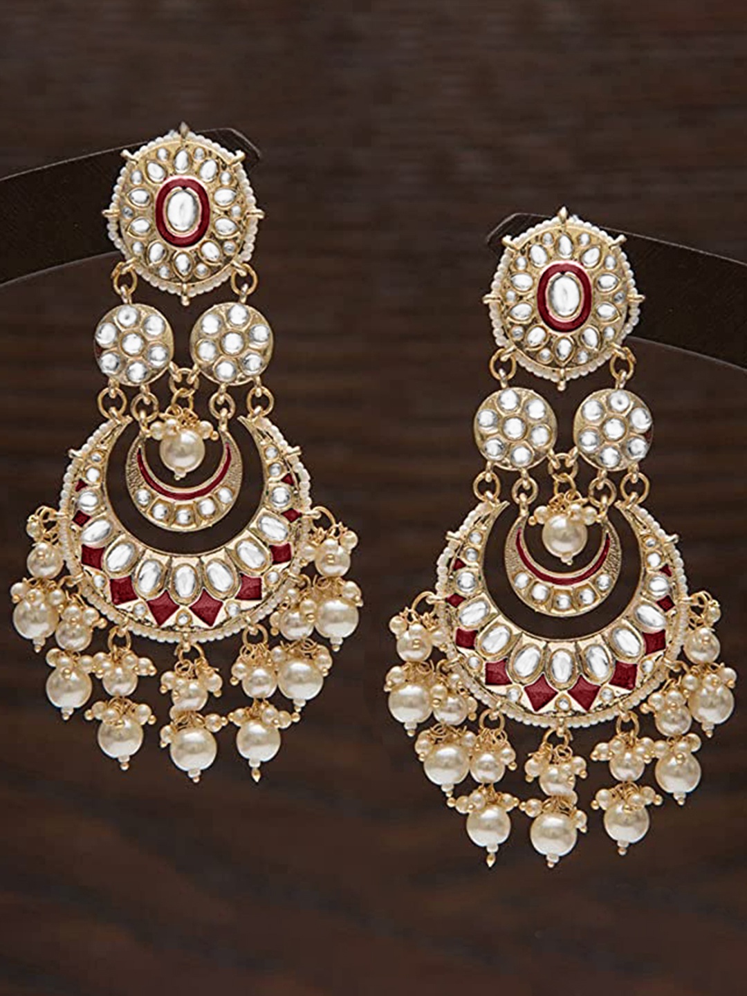 

Peora White Gold Plated Kundan and Pearl Dangle Drop Earrings
