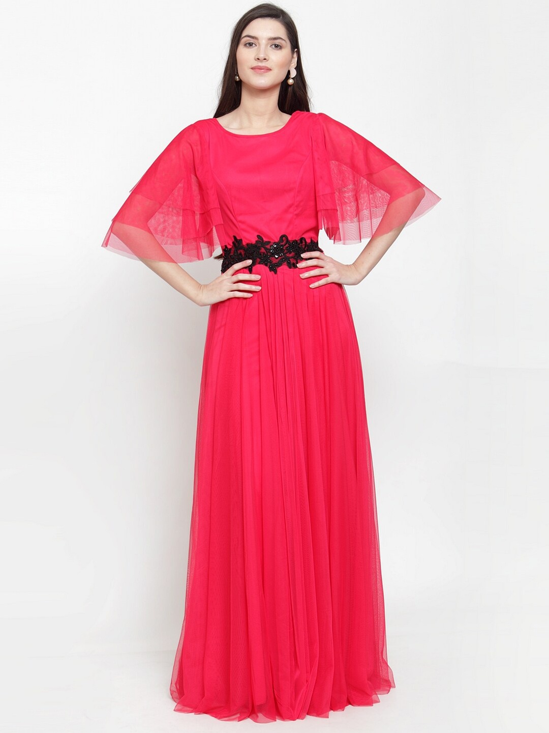 

Just Wow Women Pink Net Maxi Dress