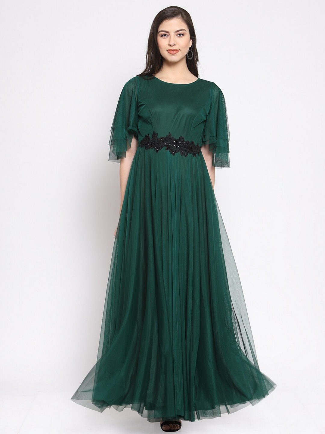 

Just Wow Women Green Net Maxi Dress