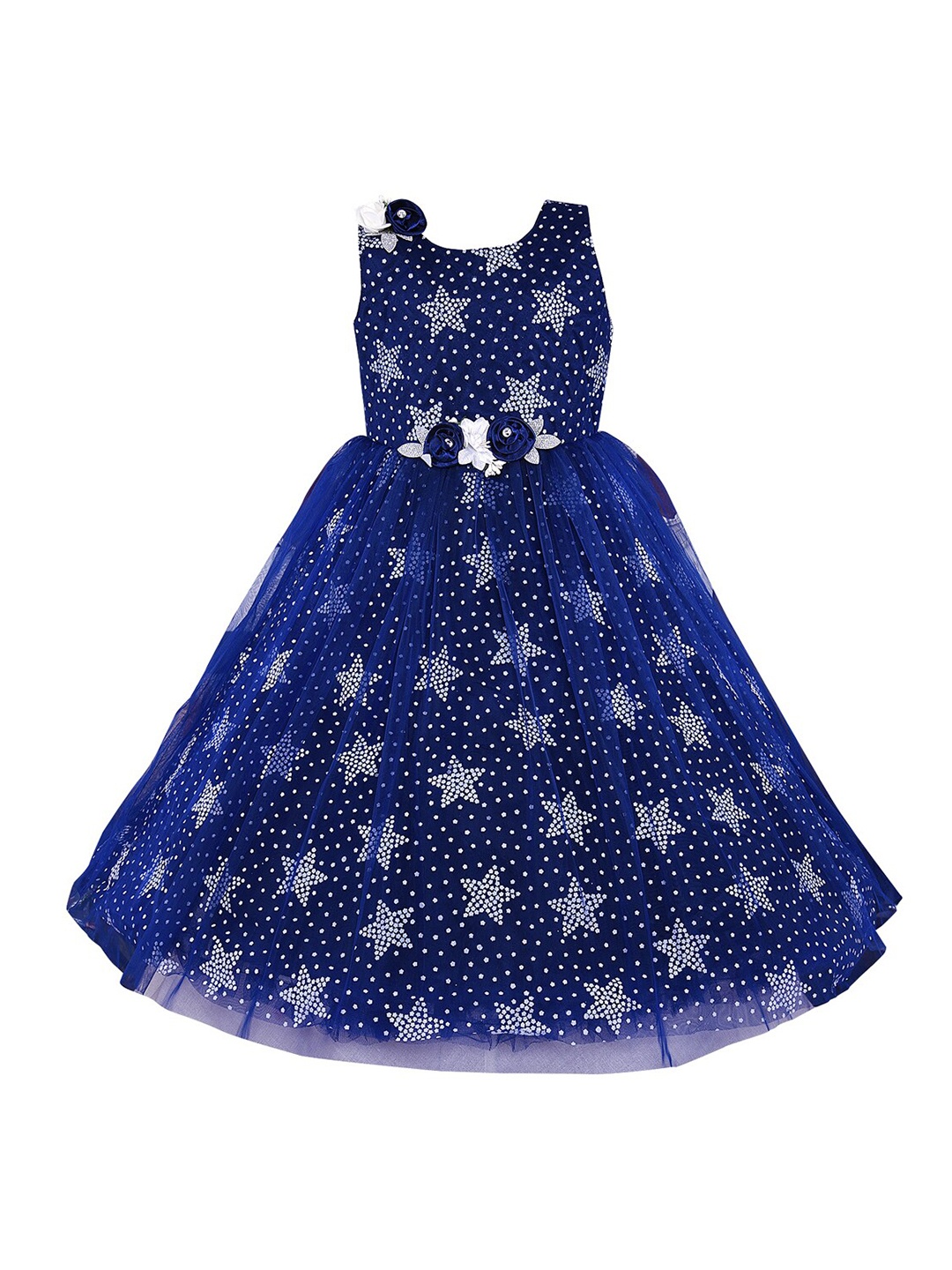 

Wish Karo Navy Blue Floral Net Maxi Dress
