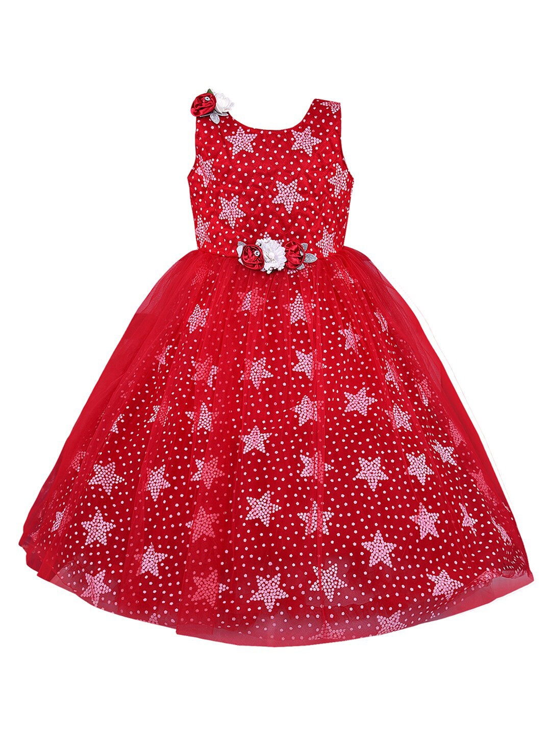 

Wish Karo Red Embellished Net Dress with Corsage