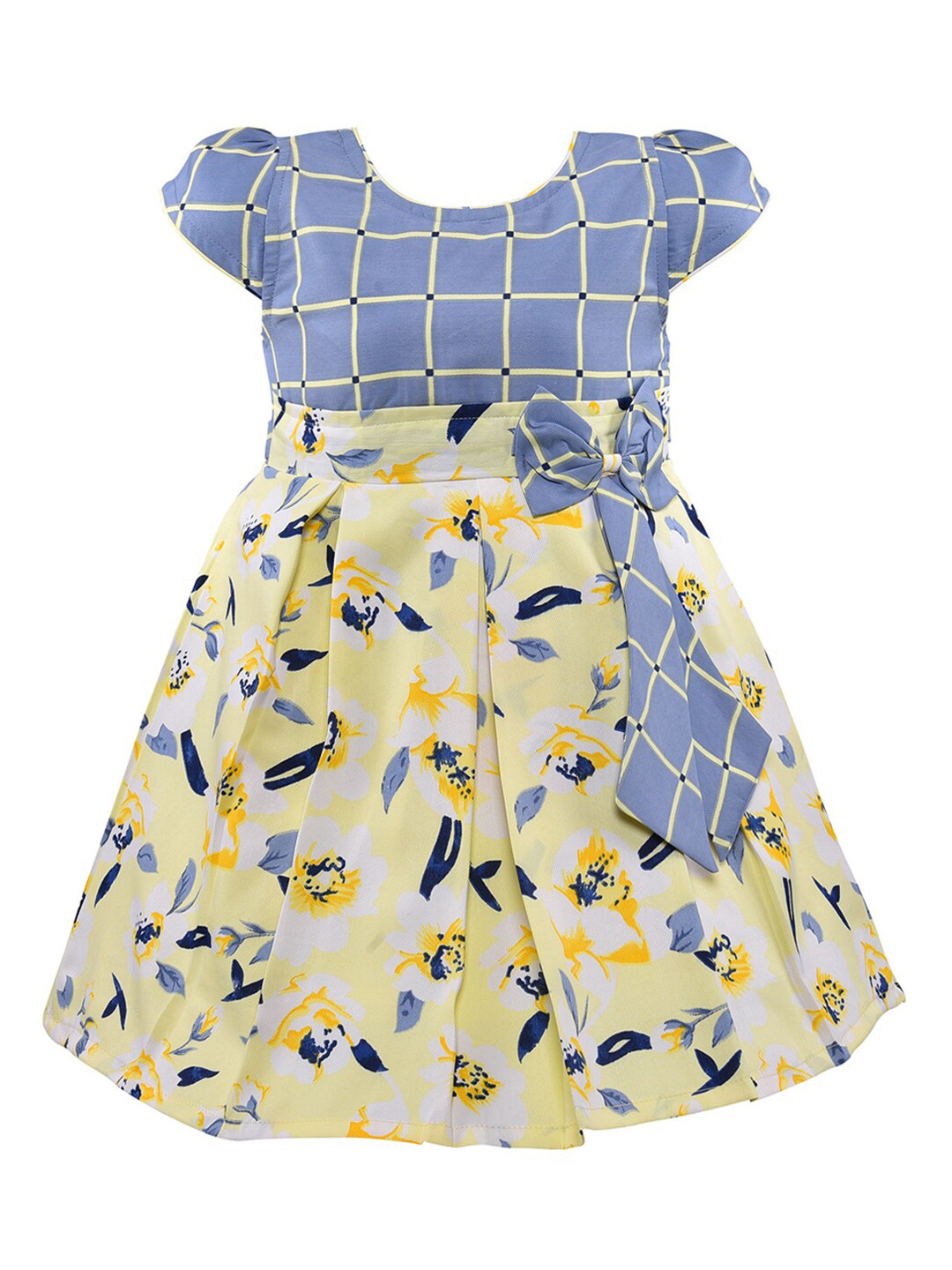 

Wish Karo Yellow Floral Satin Dress with Bow