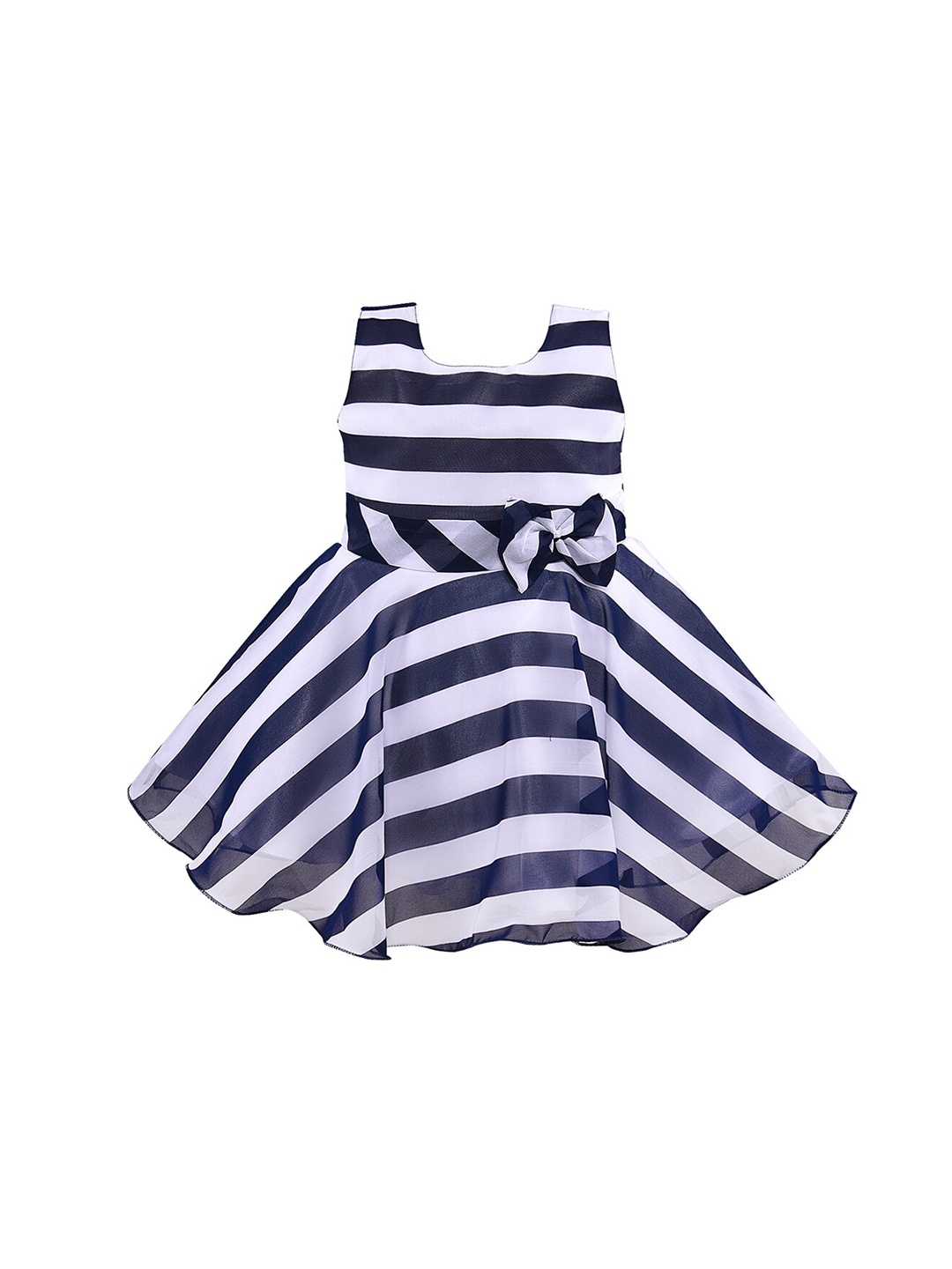 

Wish Karo Navy Blue Striped Georgette Dress