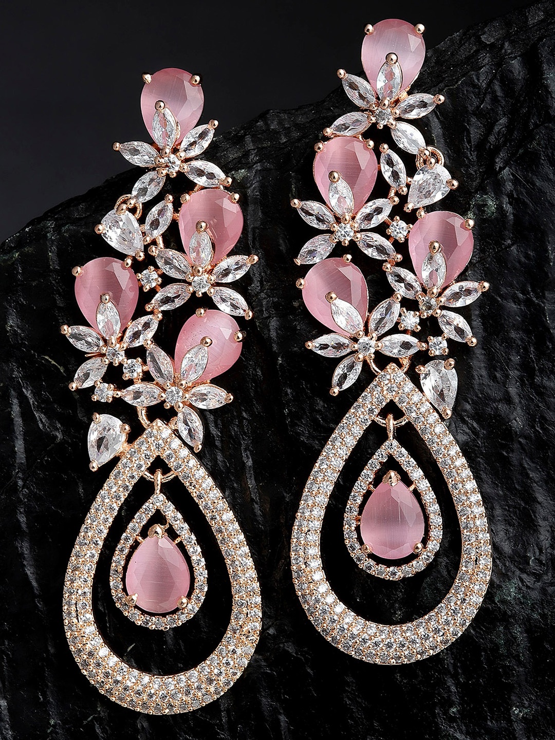 

KARATCART Pink Floral Drop Earrings