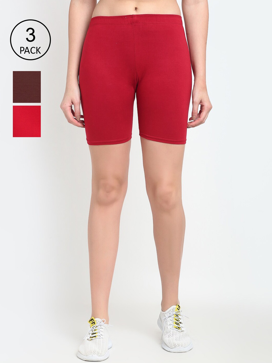 GRACIT Women Pack Of 3 Red Cycling Sports Shorts