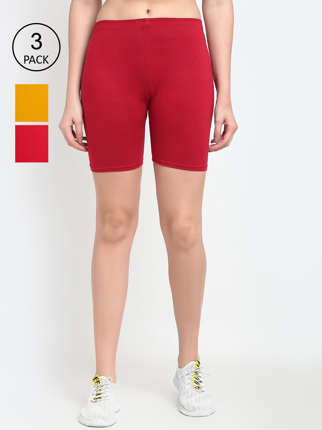 

GRACIT Women Pack Of 3 Red Cycling Sports Shorts