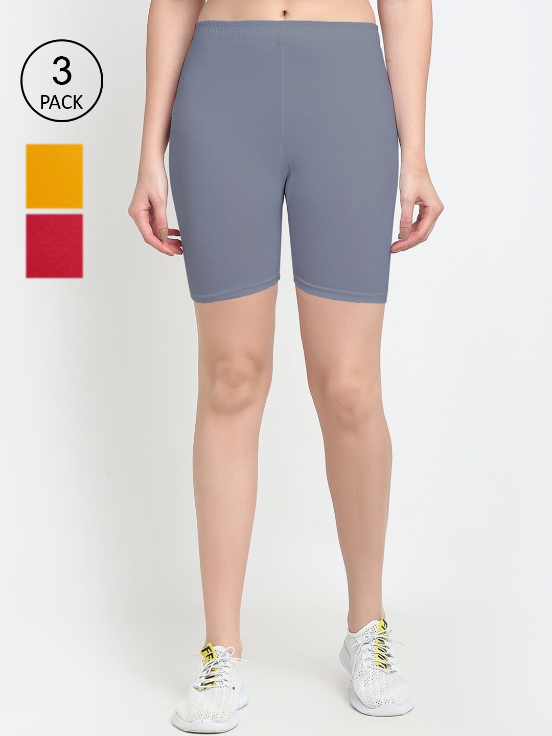 GRACIT Pack Of 3 Women Grey Cycling Sports Shorts