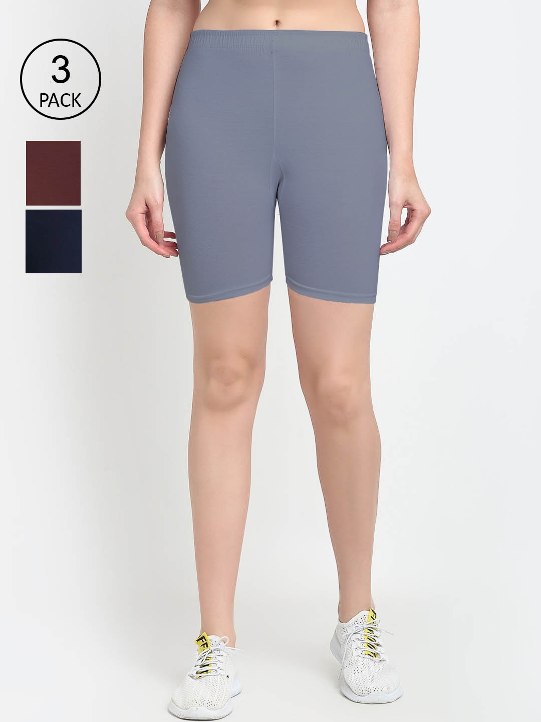 

GRACIT Pack Of 3 Women Grey Cycling Sports Shorts