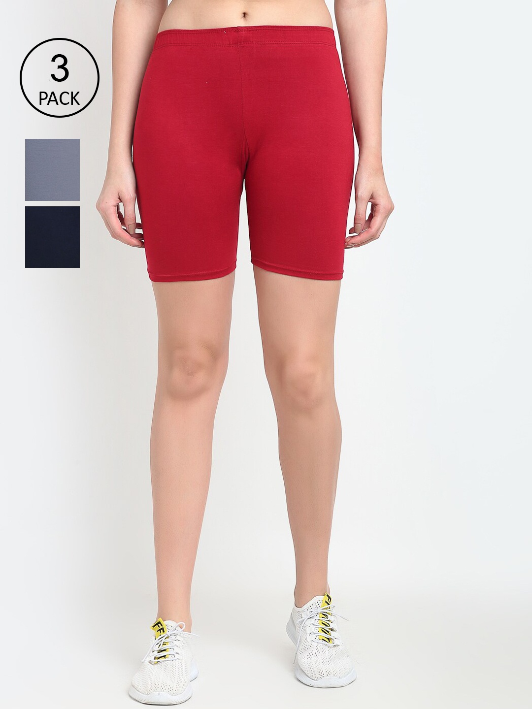

GRACIT Pack Of 3 Women Grey Cycling Sports Shorts