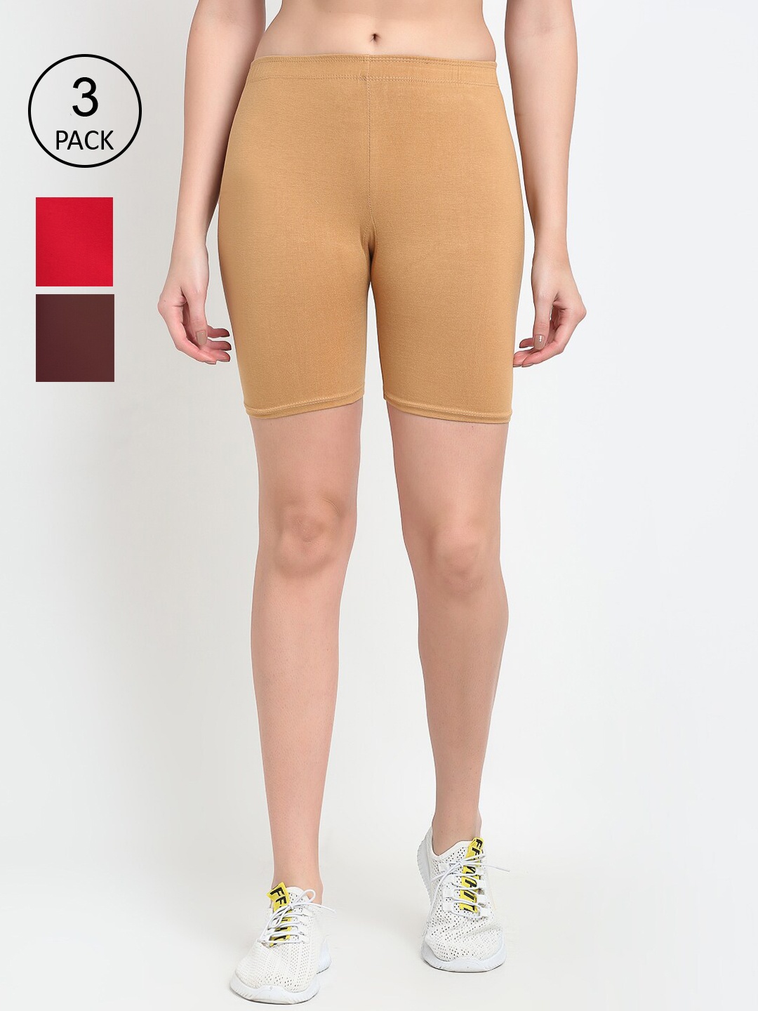 

GRACIT Pack Of 3 Women Red Cycling Sports Shorts