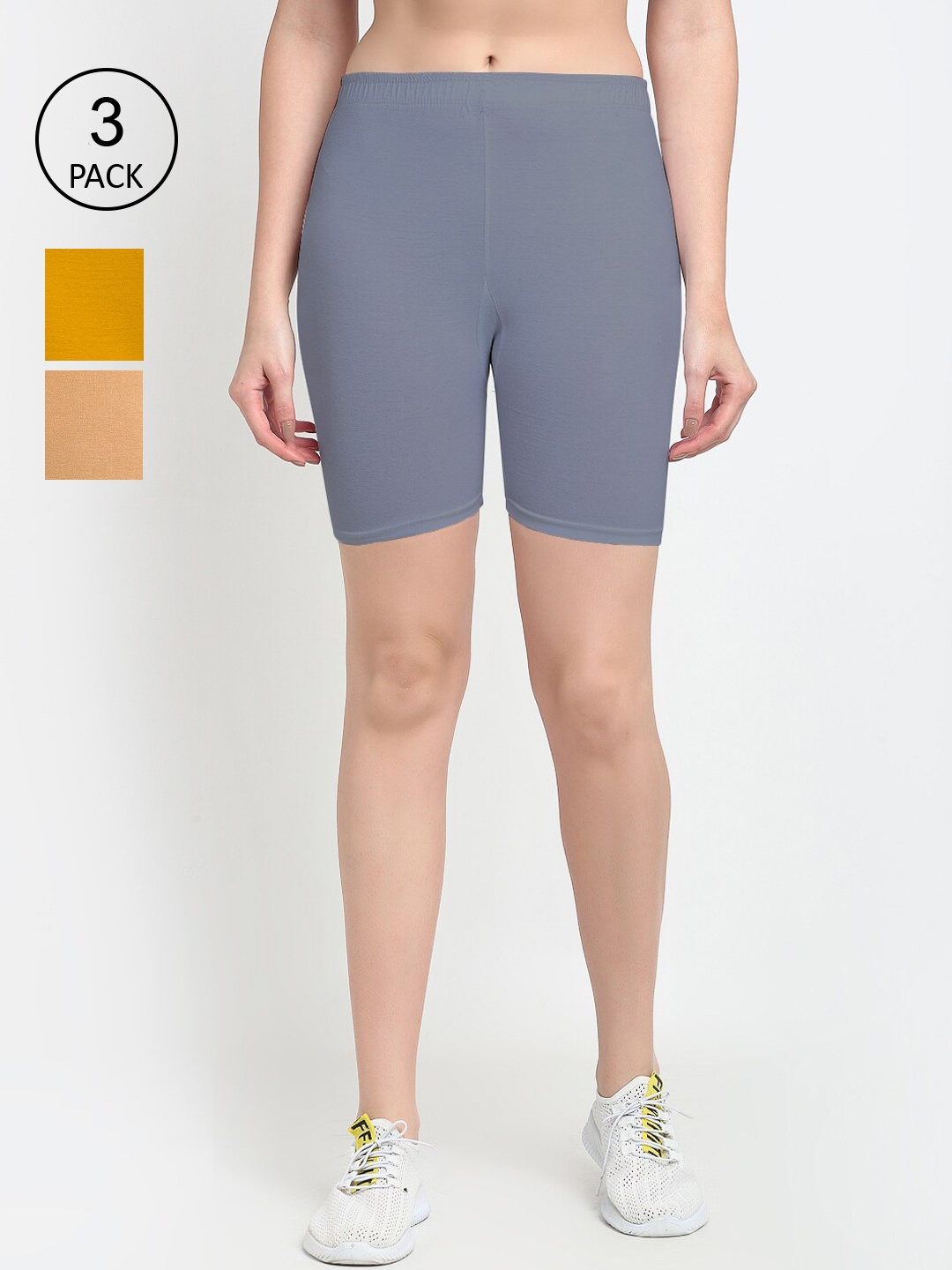 

GRACIT Pack Of 3 Women Grey Cycling Sports Shorts