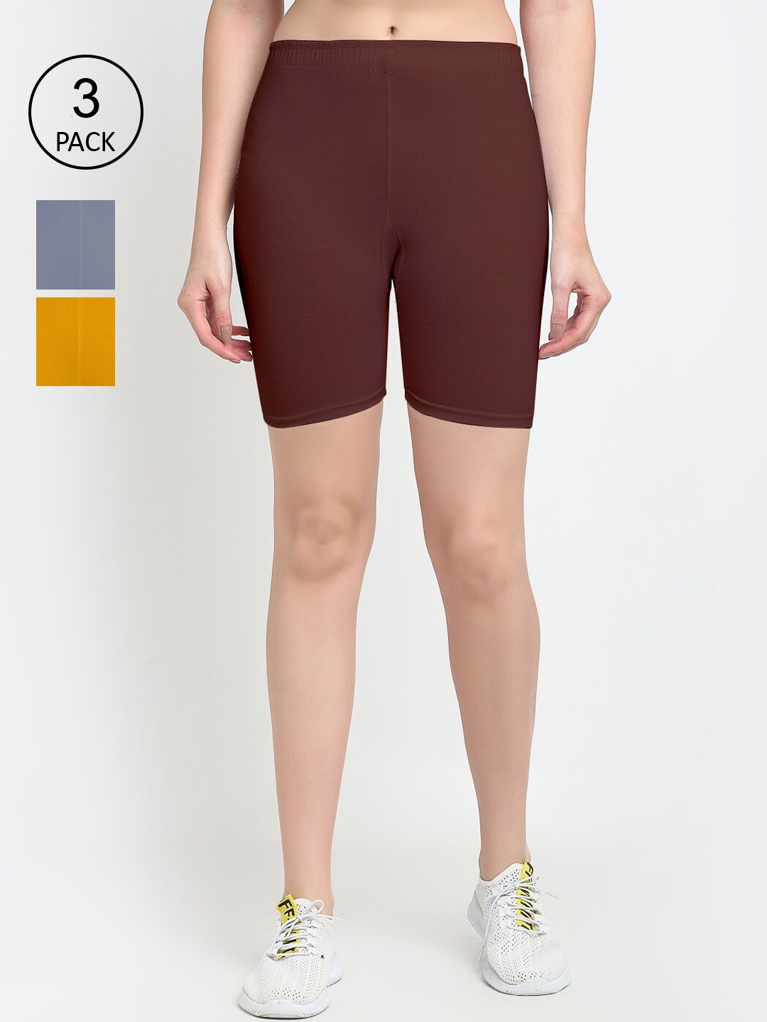 

GRACIT Pack Of 3 Women Grey Cycling Sports Shorts