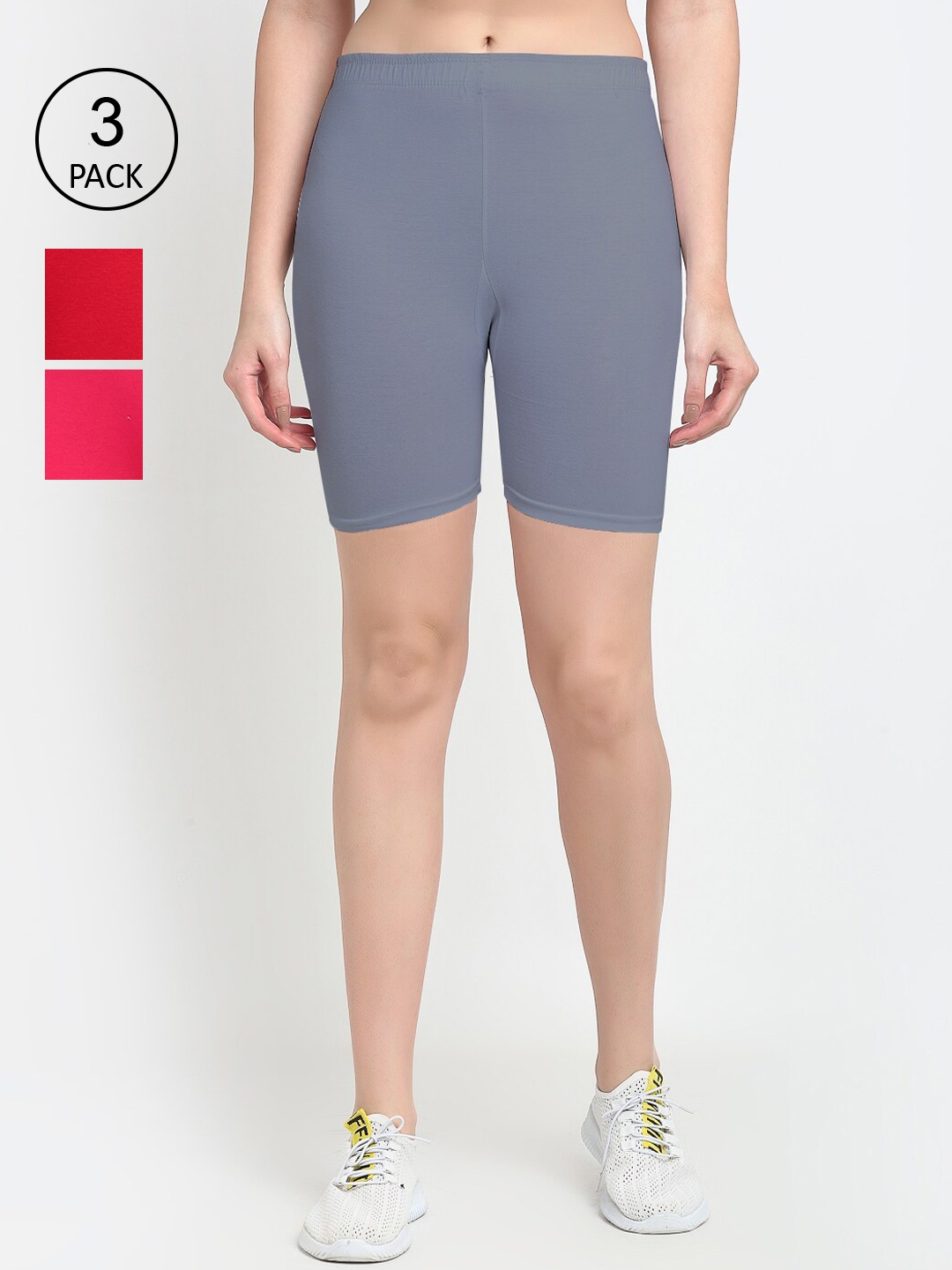 

GRACIT Pack Of 3 Women Red Cycling Sports Shorts