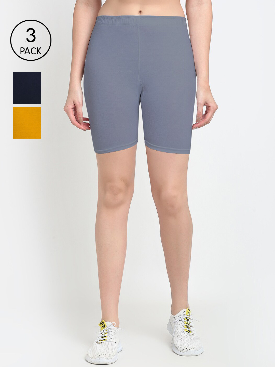 

GRACIT Pack Of 3 Women Grey Cycling Sports Shorts