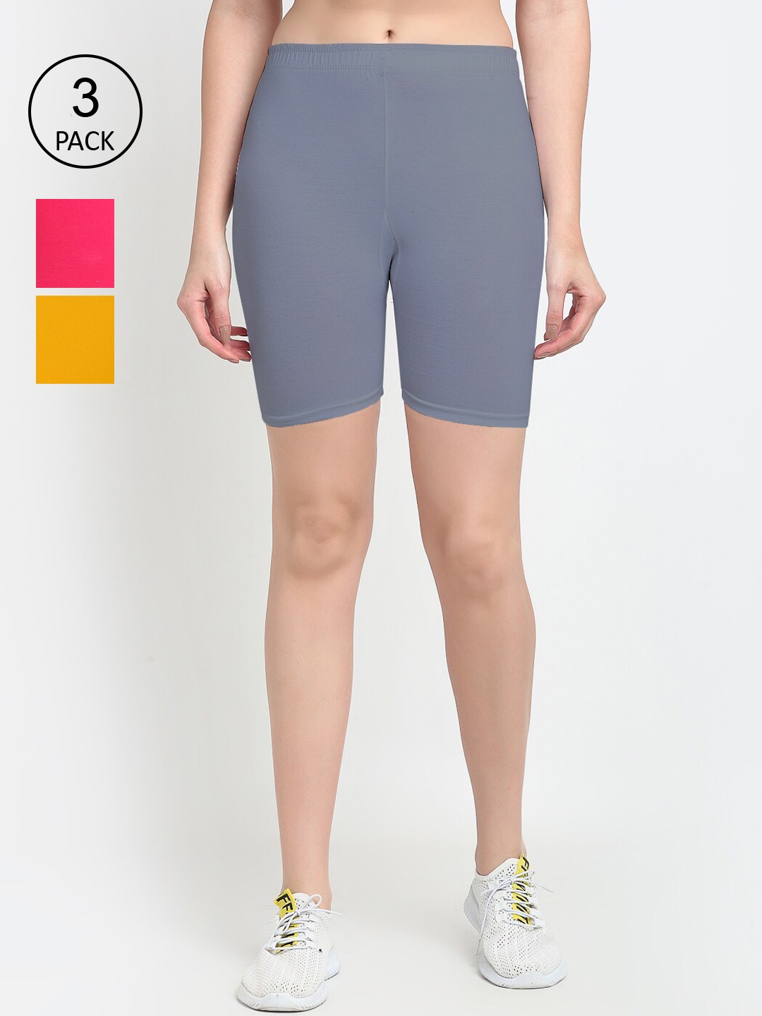

GRACIT Pack Of 3 Women Cycling Sports Shorts, Grey