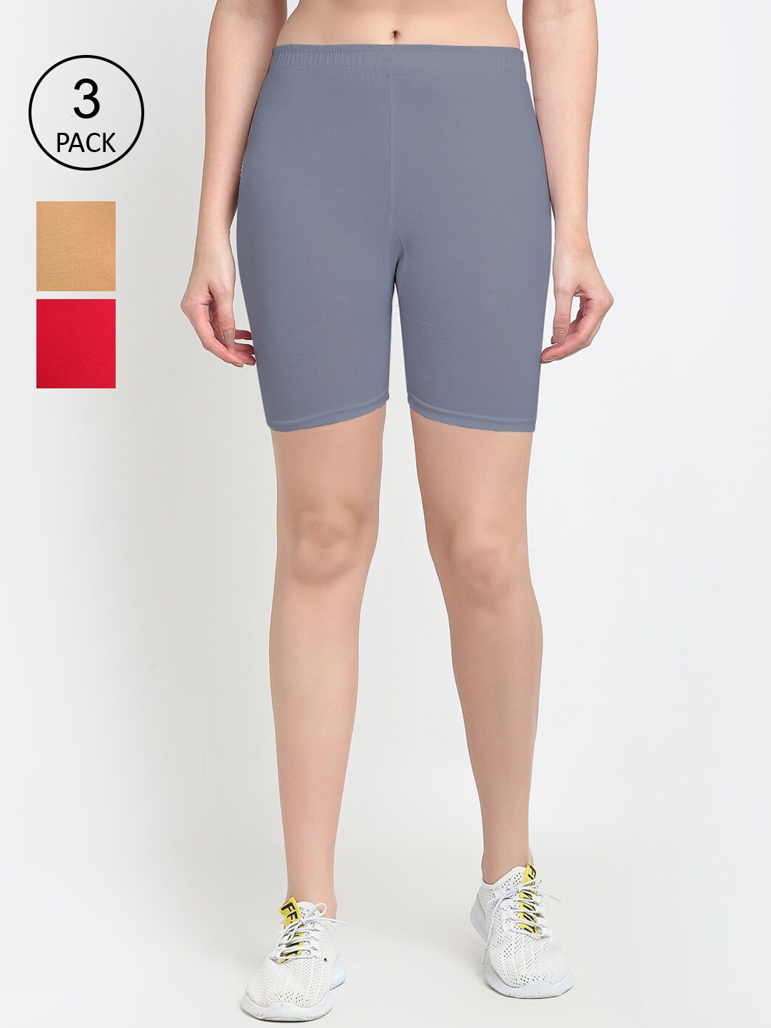 

GRACIT Pack Of 3 Women Red Cycling Sports Shorts