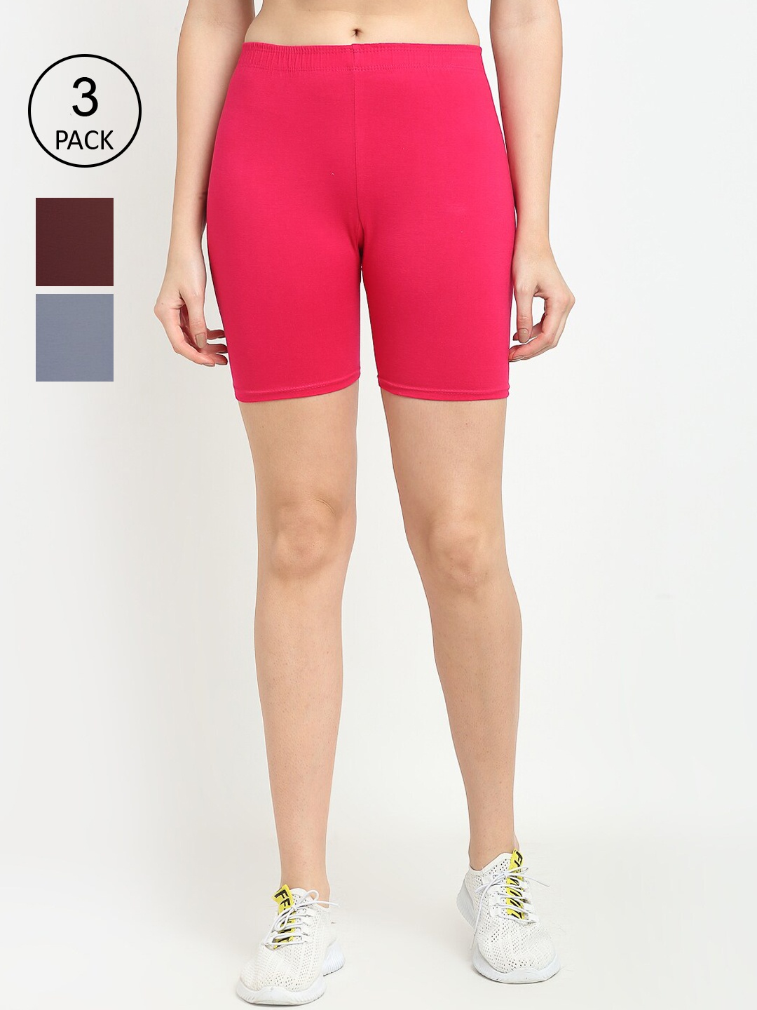 

GRACIT Pack Of 3 Women Grey Cycling Sports Shorts