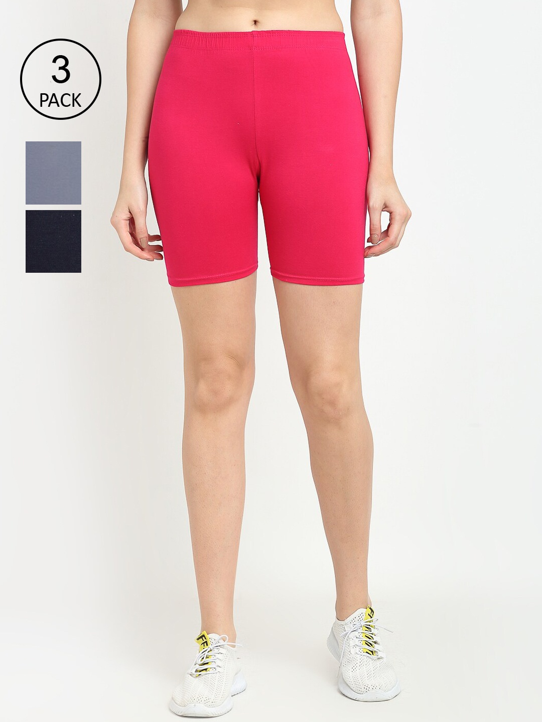 

GRACIT Pack Of 3 Women Grey Cycling Sports Shorts