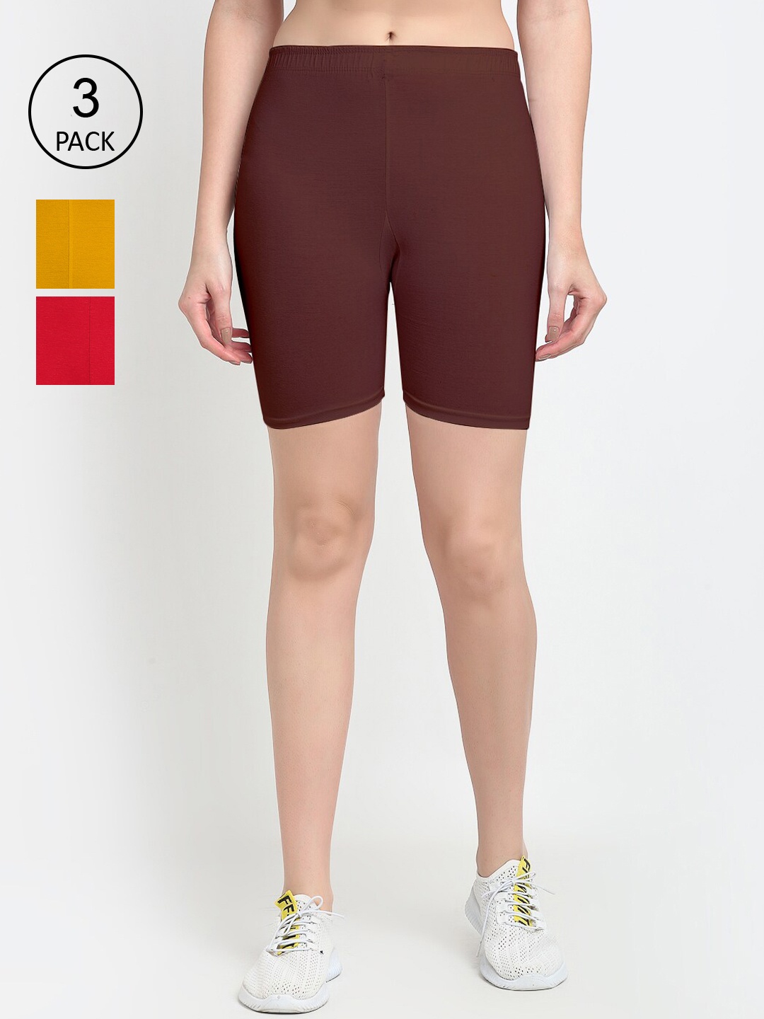 GRACIT Pack Of 3 Women Red Cycling Sports Shorts