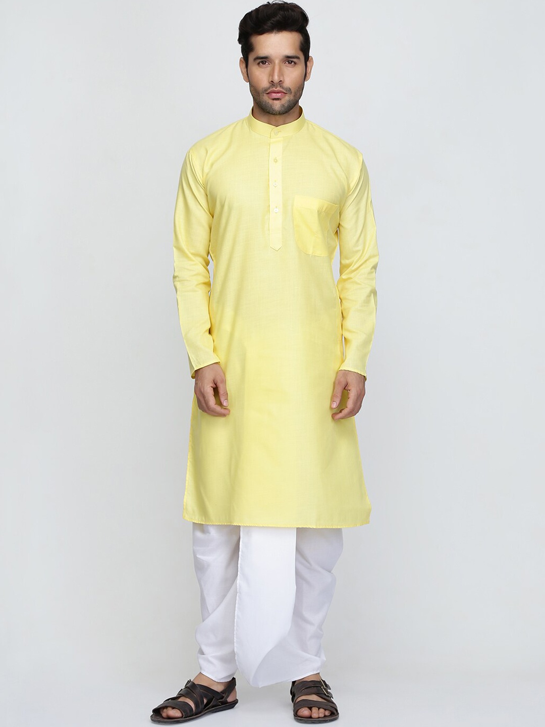 

ROYAL KURTA Men Yellow Thread Work Kurta
