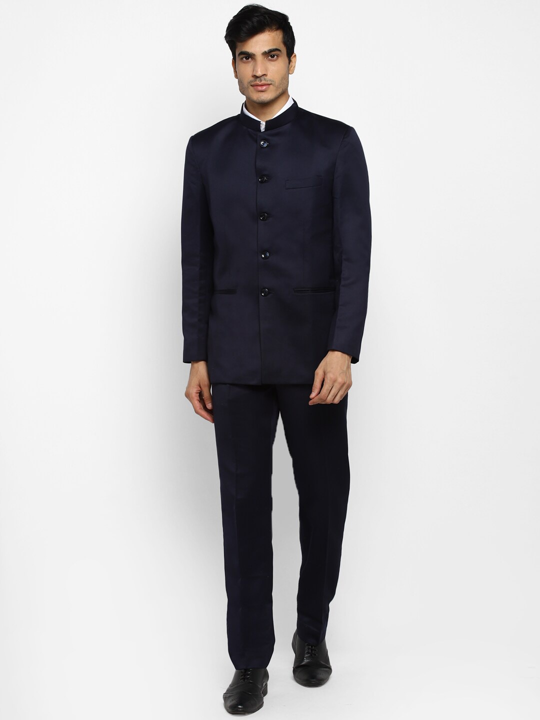

ROYAL KURTA Men Navy Blue Solid Bandhgala 2-Piece Suit