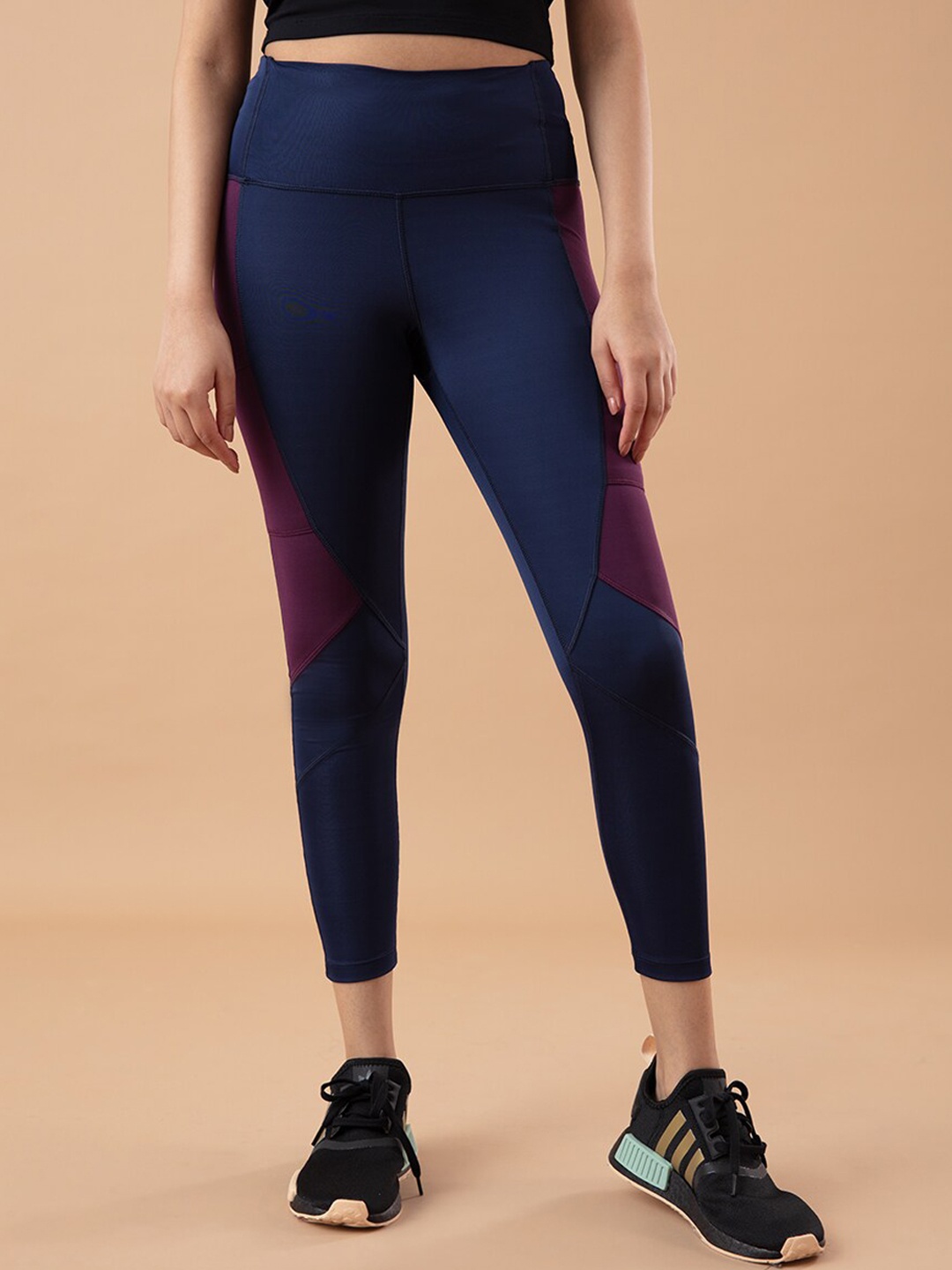 

Nykd All Day High Rise Colourblocked Breathable Leggings (NYK029), Navy blue
