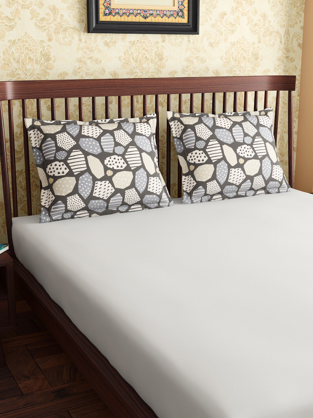 

PETAL HOME Set Of 2 Grey Printed Pure Cotton Pillow Covers