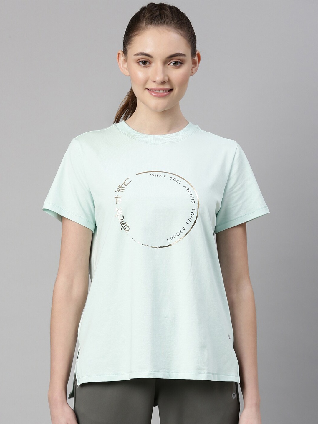

Enamor Women Blue Typography Printed Antimicrobial T-shirt