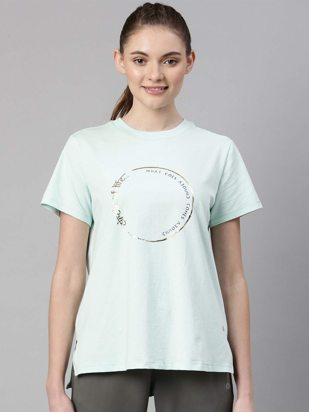 

Enamor Women Blue Printed Antimicrobial T-shirt