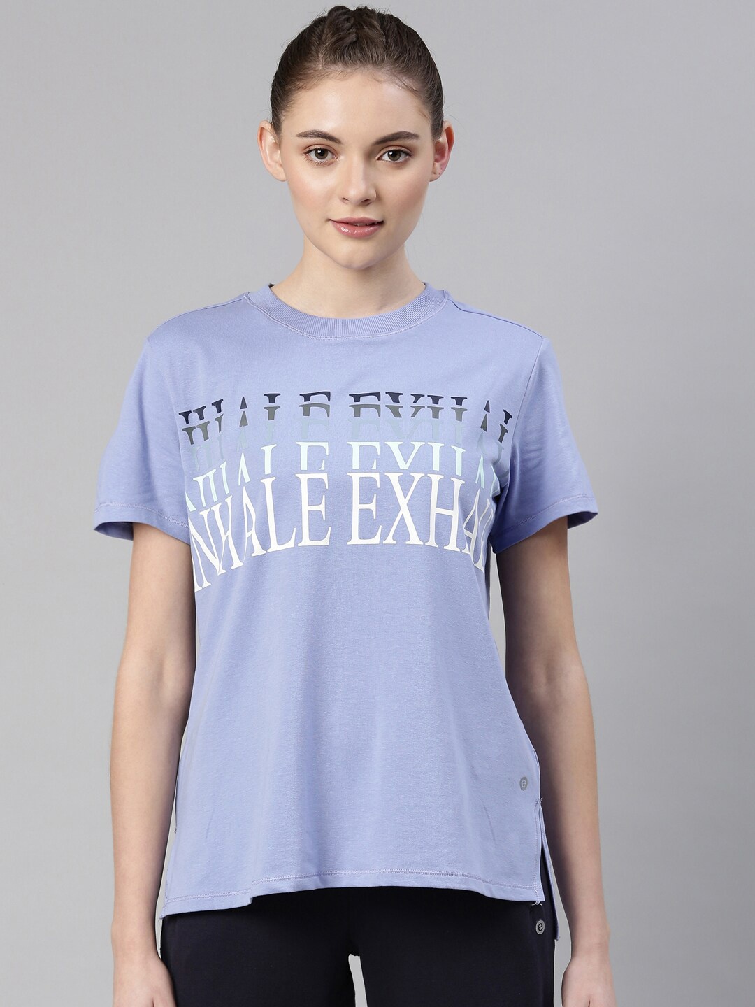

Enamor Women Purple Typography Printed Antimicrobial T-shirt