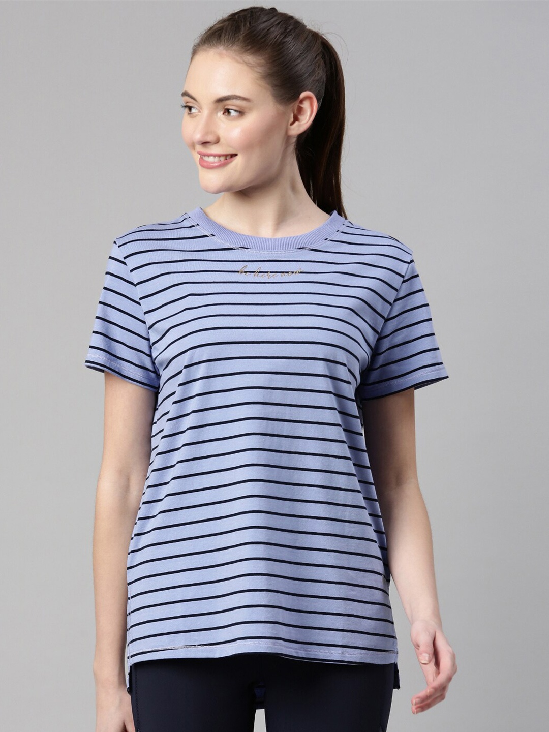 

Enamor Women Purple Striped Antimicrobial T-shirt