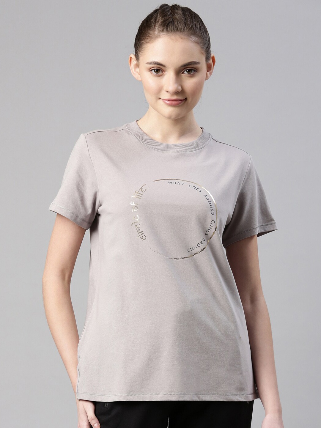 

Enamor Women Grey Printed Antimicrobial T-shirt