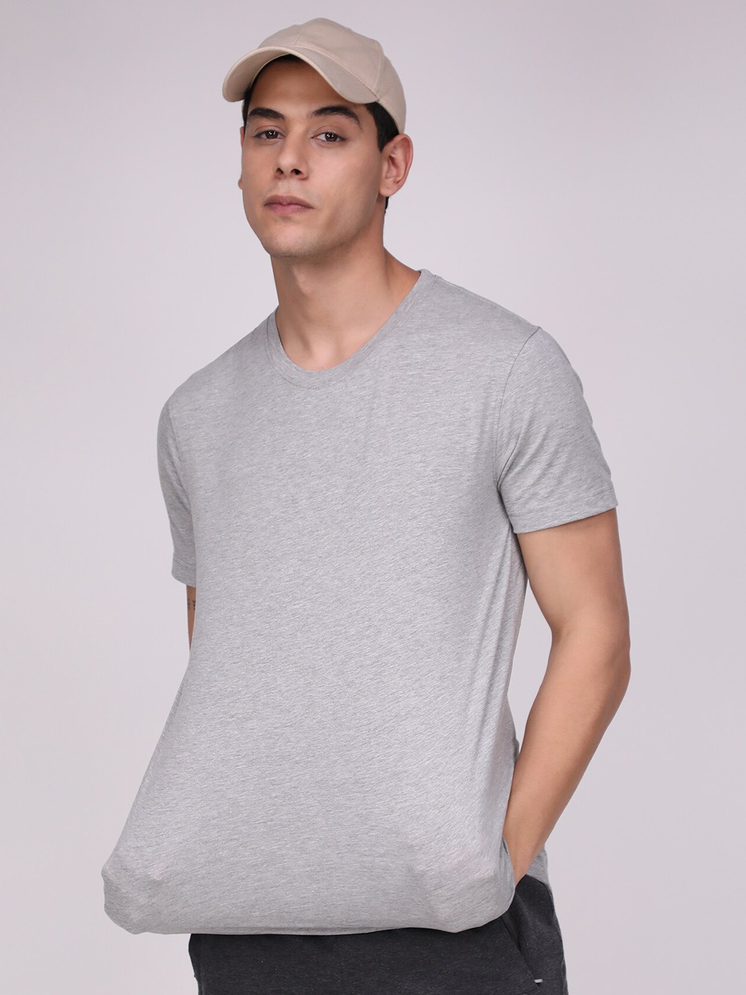 

SPORTO Men Grey Melange 4-Way Stretch Wrinkle-Free T-shirt