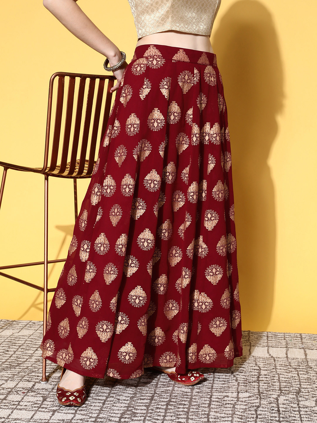 

Libas Maroon Floral Brocade Skirt