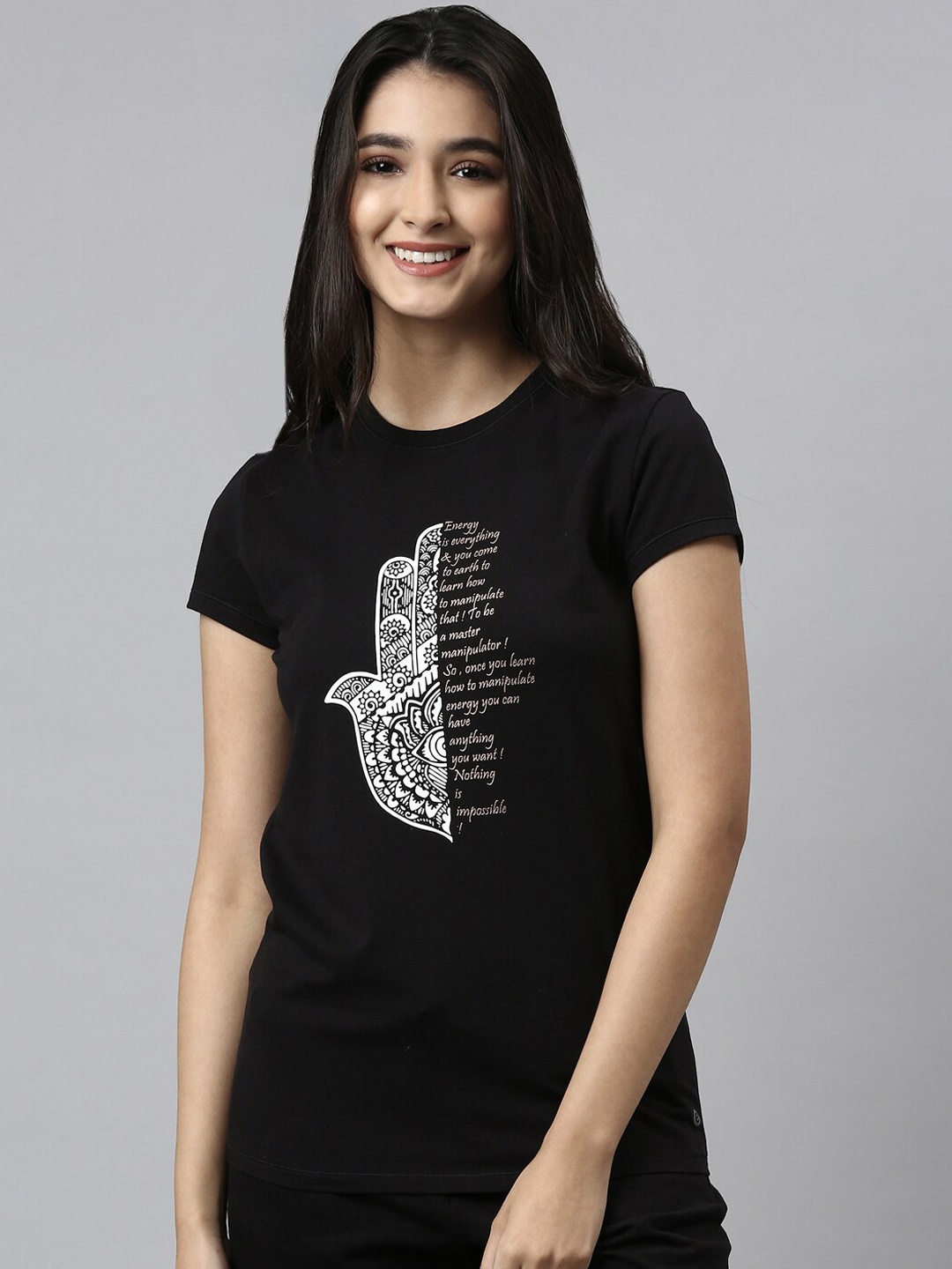 

Enamor Women Black Printed Cotton Lounge Tshirt