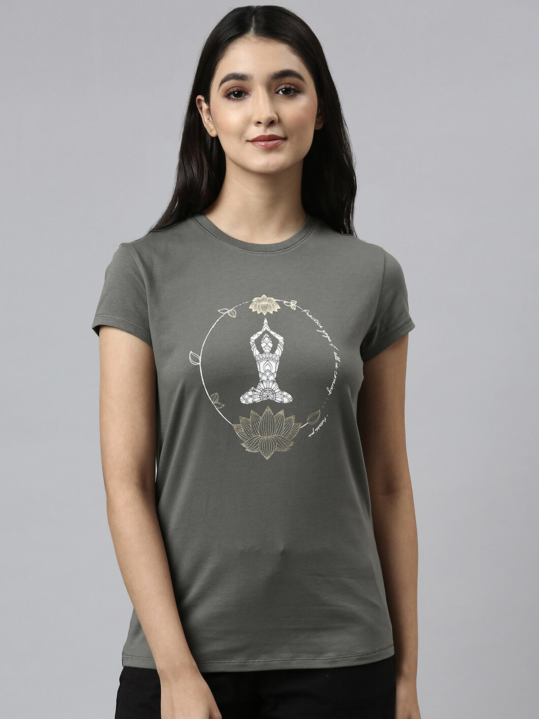 

Enamor Women Grey Printed Cotton Lounge Tshirt