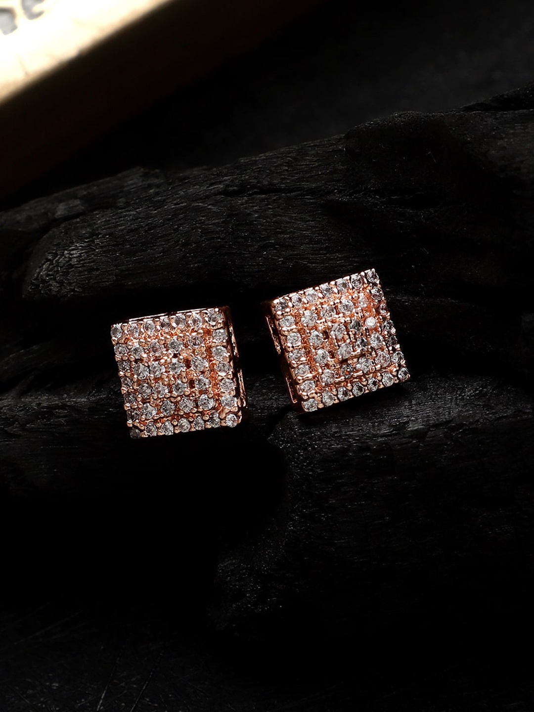 

CARDINAL Rose Gold Square American Dimaond Studs Earrings